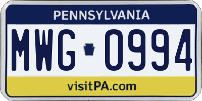 PA license plate MWG0994