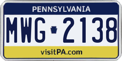 PA license plate MWG2138