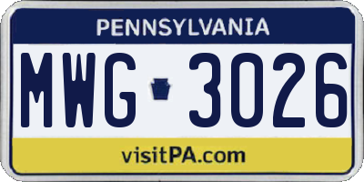 PA license plate MWG3026