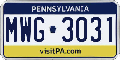 PA license plate MWG3031
