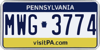 PA license plate MWG3774