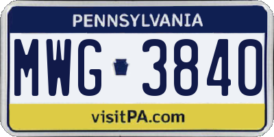 PA license plate MWG3840