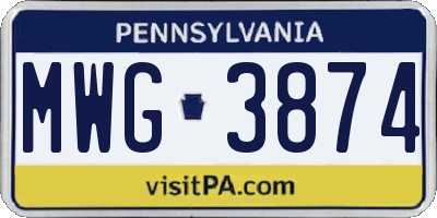 PA license plate MWG3874