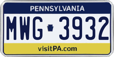 PA license plate MWG3932