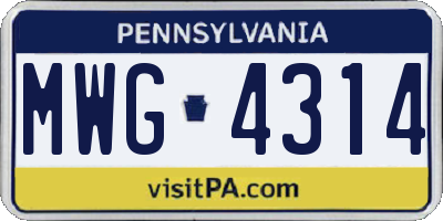 PA license plate MWG4314