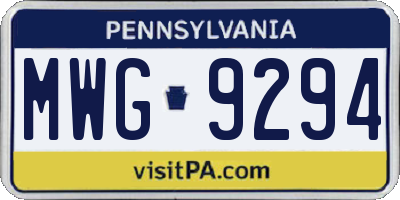 PA license plate MWG9294