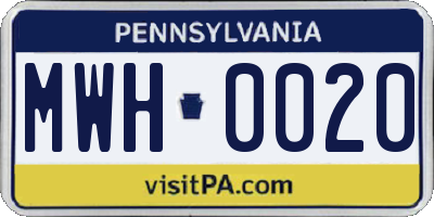 PA license plate MWH0020