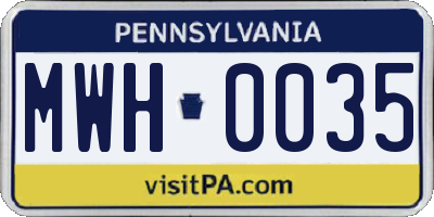 PA license plate MWH0035