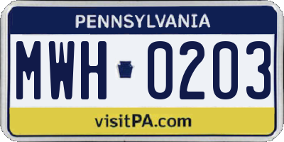PA license plate MWH0203