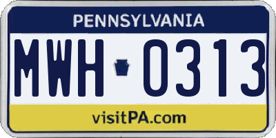 PA license plate MWH0313