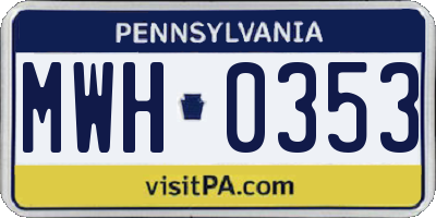 PA license plate MWH0353