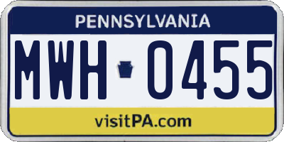 PA license plate MWH0455