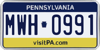 PA license plate MWH0991