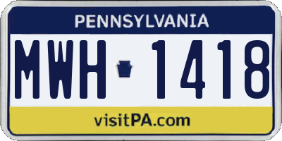 PA license plate MWH1418