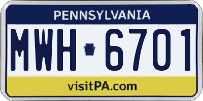 PA license plate MWH6701