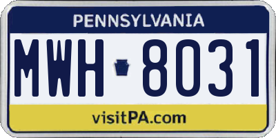 PA license plate MWH8031