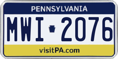 PA license plate MWI2076