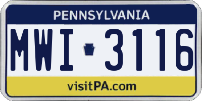PA license plate MWI3116