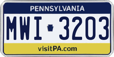 PA license plate MWI3203