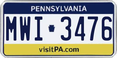 PA license plate MWI3476