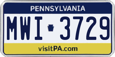 PA license plate MWI3729