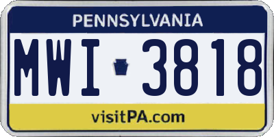 PA license plate MWI3818