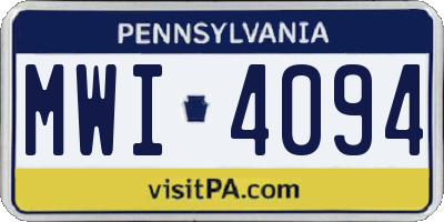 PA license plate MWI4094