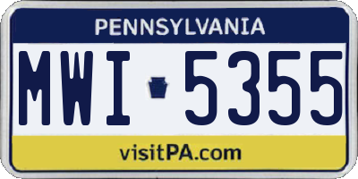 PA license plate MWI5355