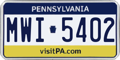 PA license plate MWI5402
