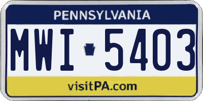 PA license plate MWI5403