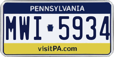 PA license plate MWI5934