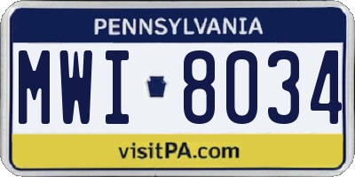PA license plate MWI8034