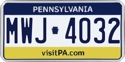 PA license plate MWJ4032