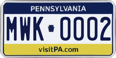 PA license plate MWK0002