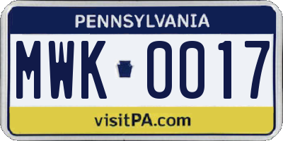 PA license plate MWK0017