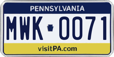 PA license plate MWK0071