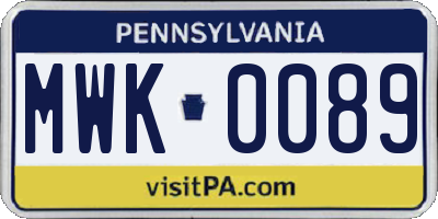 PA license plate MWK0089