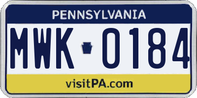 PA license plate MWK0184