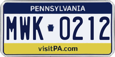 PA license plate MWK0212