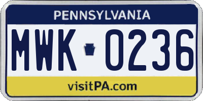 PA license plate MWK0236
