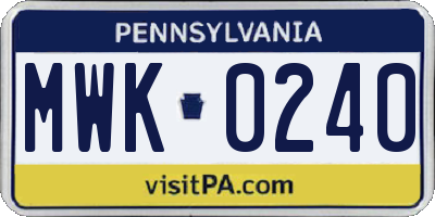 PA license plate MWK0240
