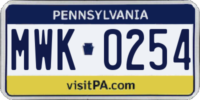 PA license plate MWK0254