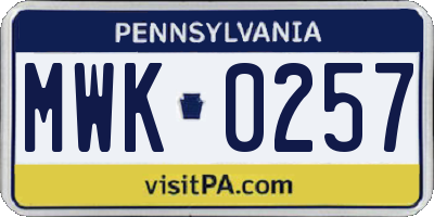 PA license plate MWK0257
