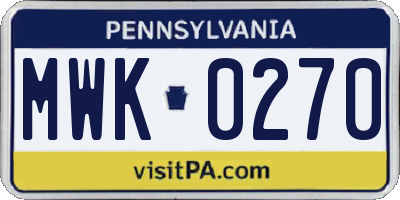 PA license plate MWK0270