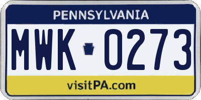 PA license plate MWK0273