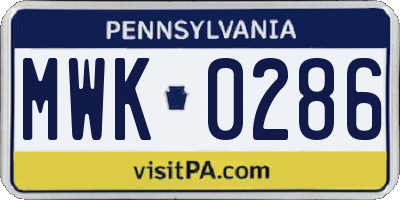 PA license plate MWK0286