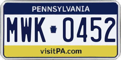 PA license plate MWK0452