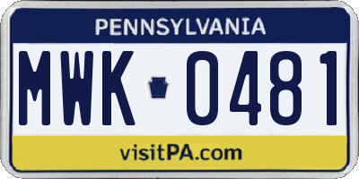 PA license plate MWK0481