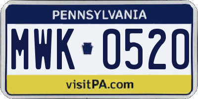 PA license plate MWK0520