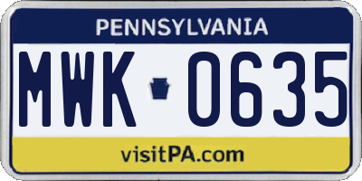 PA license plate MWK0635